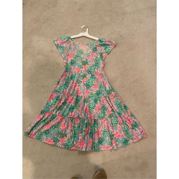 Lilly Pulitzer Kawai Flutter Sleeve Dress Surf Blue So Shellegant XS - Picture 2 of 6